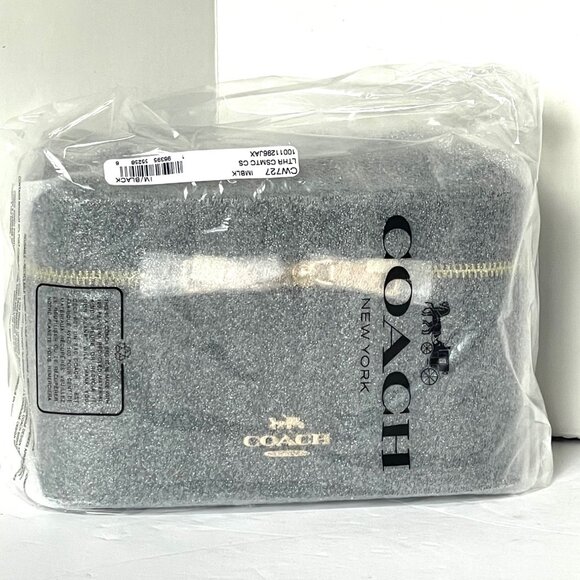 Coach Cosmetic Makeup Case CW727 Black Leather Large Travel Zip Around Toiletry - Picture 2 of 8